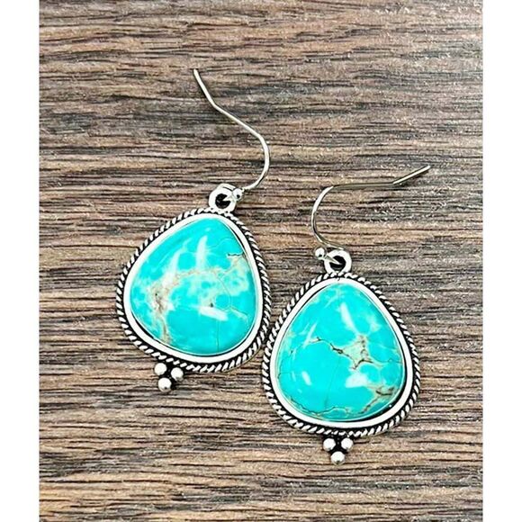 Turquoise Earrings - Elegant Natural Stone Design, Boho Navajo , Ships in Gift - Picture 8 of 8